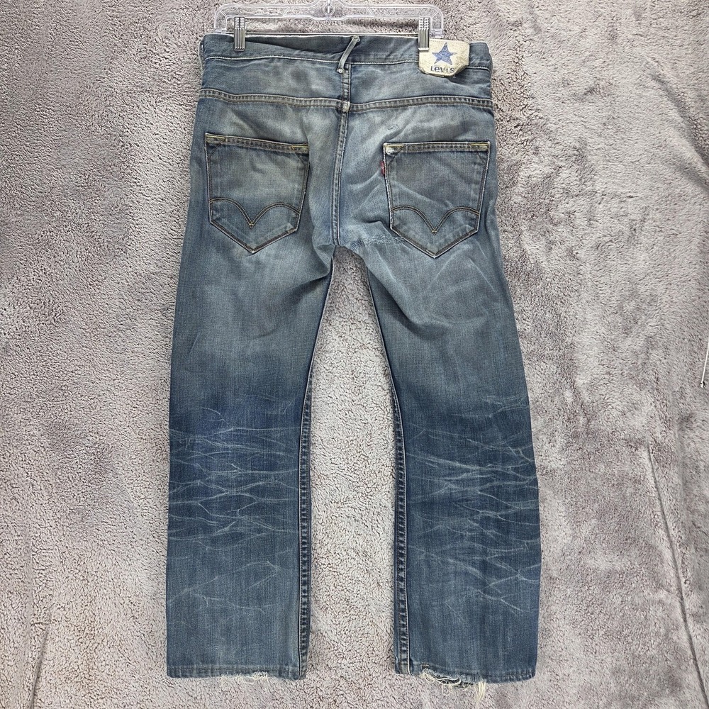 Vintage Levis Blue Star Jeans Mens Blue Engineered Honeycomb Zip Fly Fits 34x28